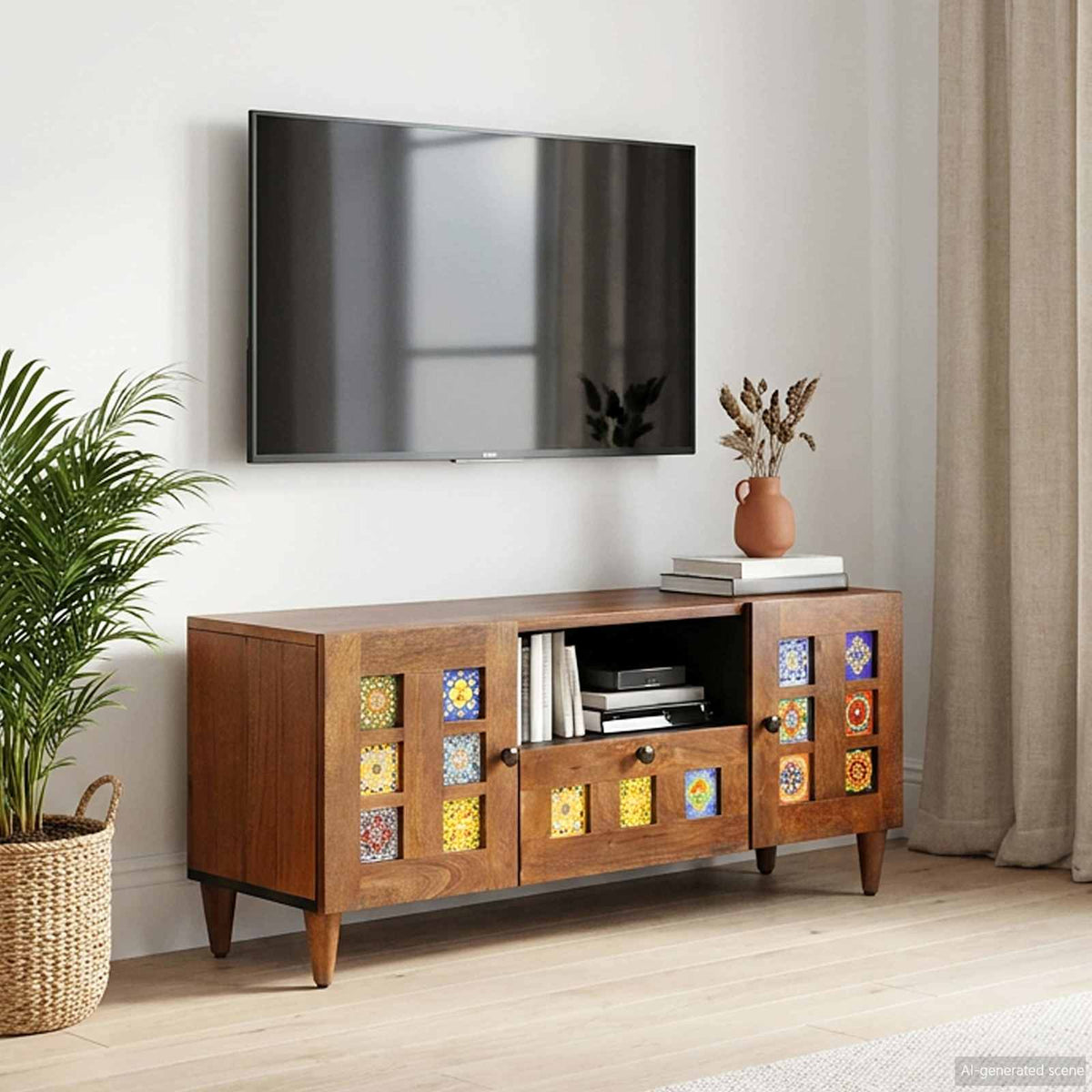 TV-kast Walnotenhout 105 x 33 x 46 cm Massief Mango Hout is nu te koop bij PeponiXL, paradijselijk wonen!