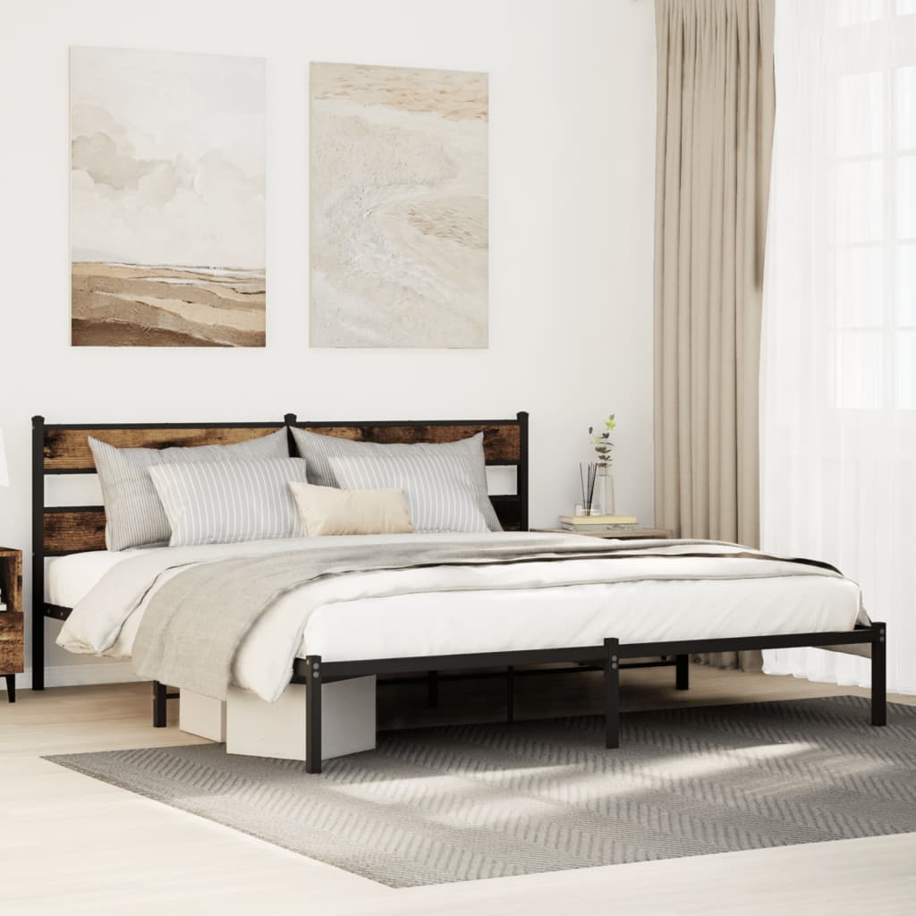Bedframe zonder matras metaal gerookt eikenkleurig 183x213 cm is nu te koop bij PeponiXL, paradijselijk wonen!