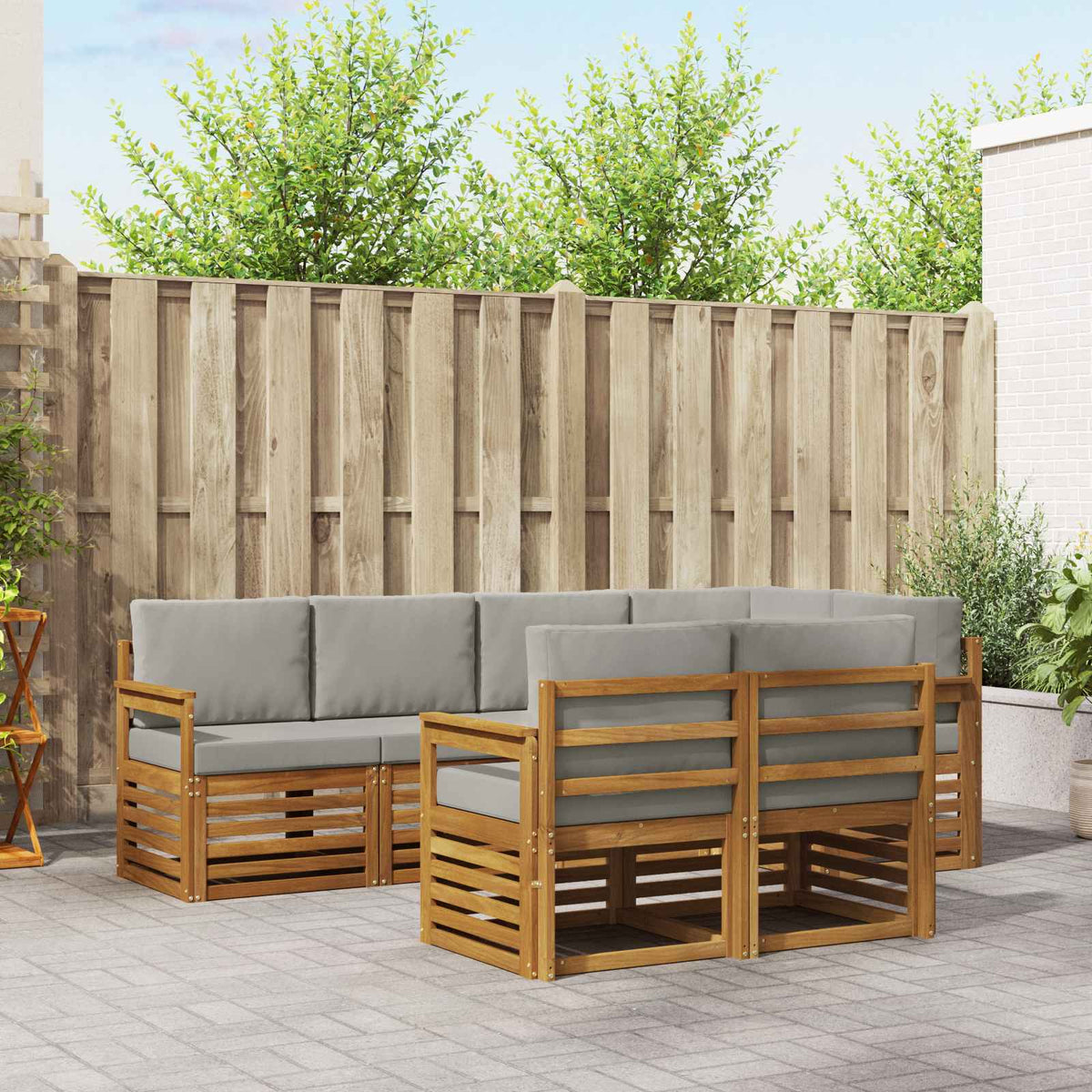 Hoekbank Set met kussen 7 pcs Natuurlijk en Lichtgrijs is nu te koop bij PeponiXL, paradijselijk wonen!