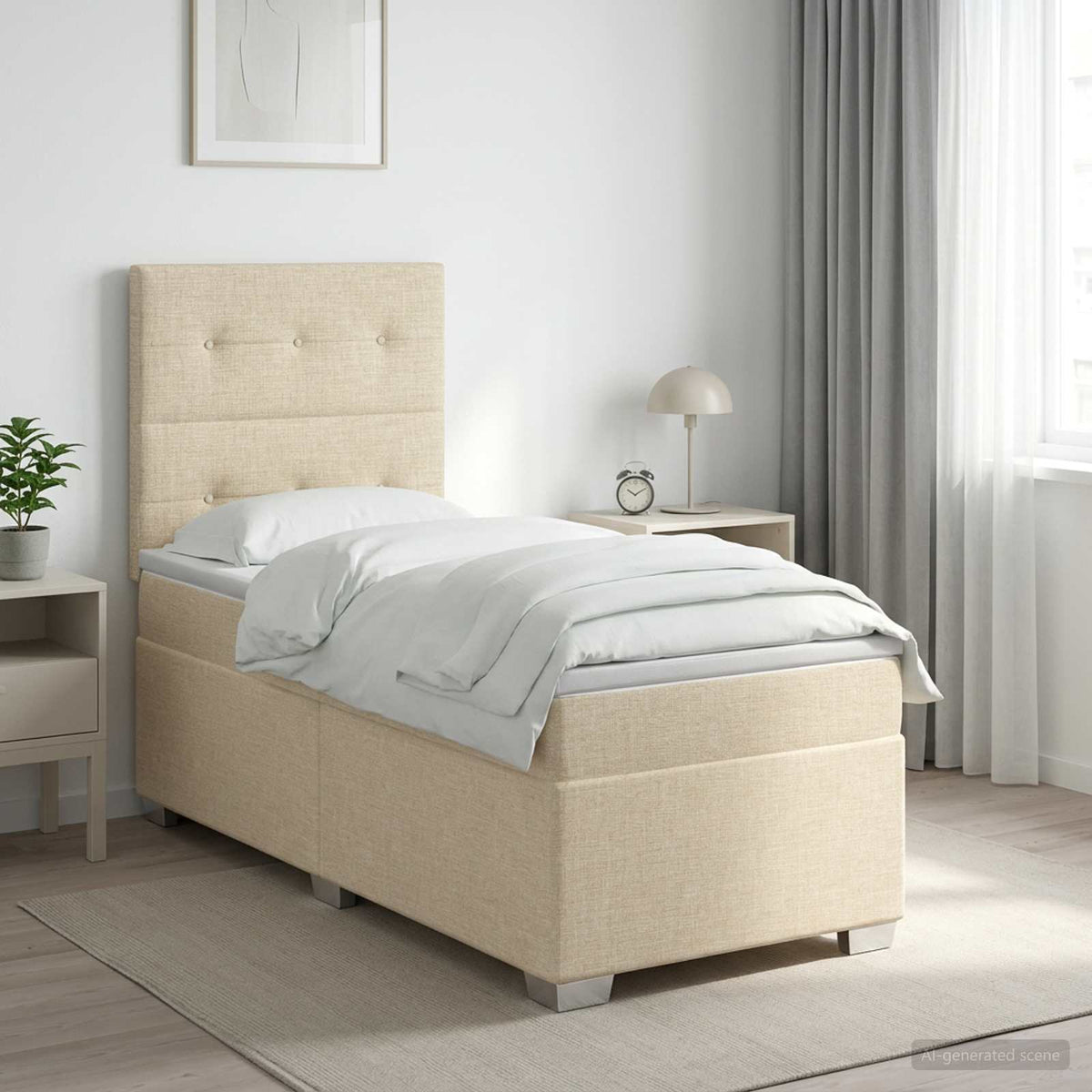 Boxspringbed met matras Crèmekleurig 90 x 200 cm Stof is nu te koop bij PeponiXL, paradijselijk wonen!