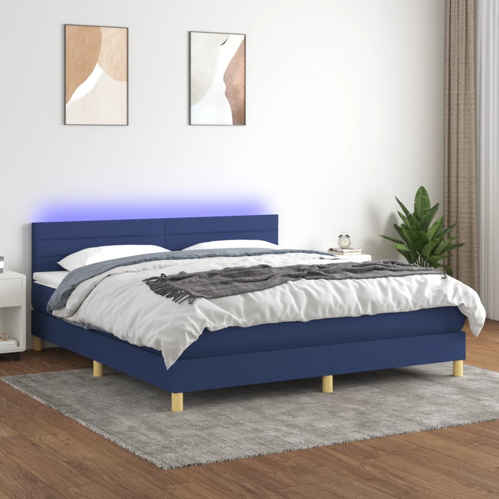 Boxspring met matras en LED stof blauw 160x200 cm is nu te koop bij PeponiXL, paradijselijk wonen!