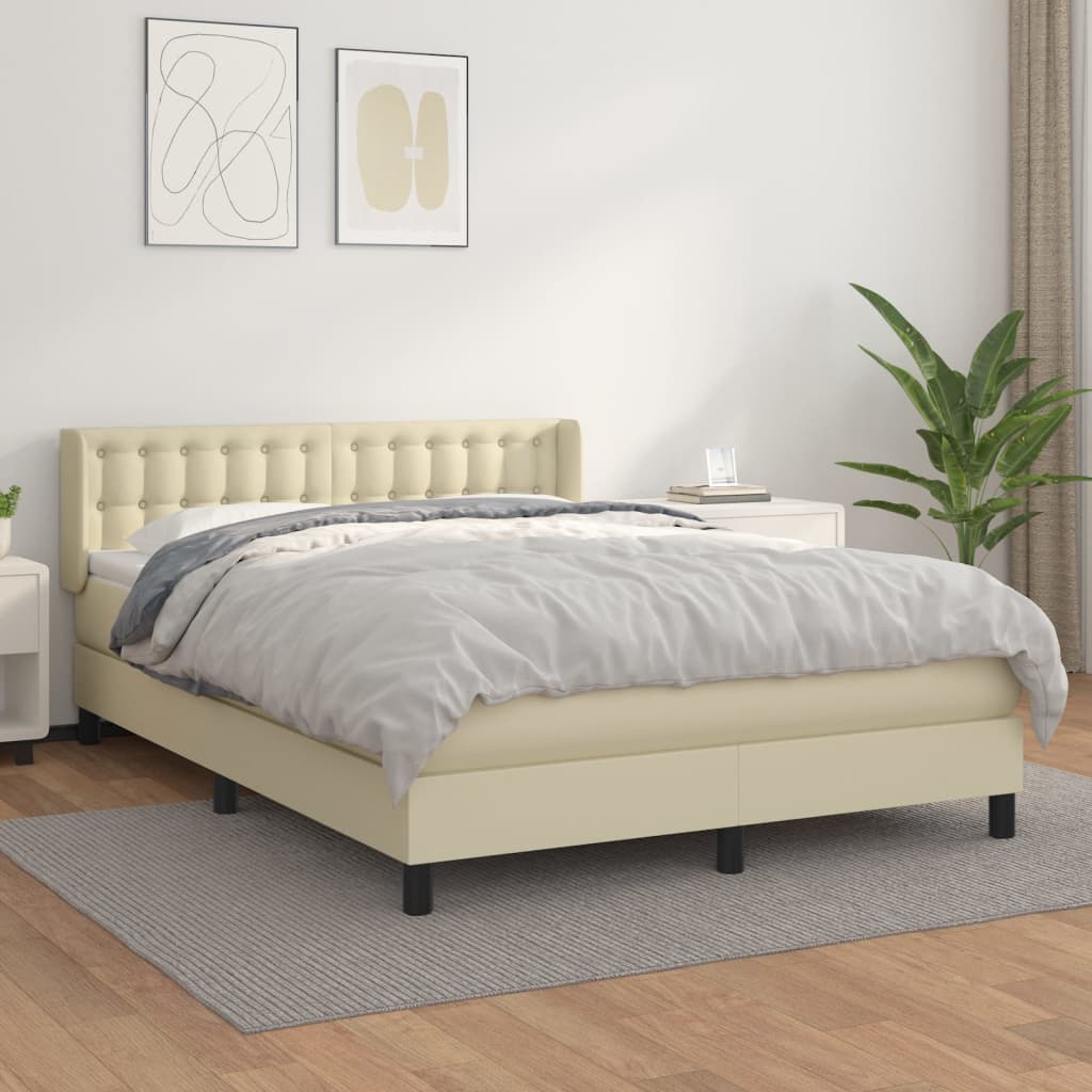 Boxspring met matras kunstleer crèmekleurig 140x190 cm is nu te koop bij PeponiXL, paradijselijk wonen!