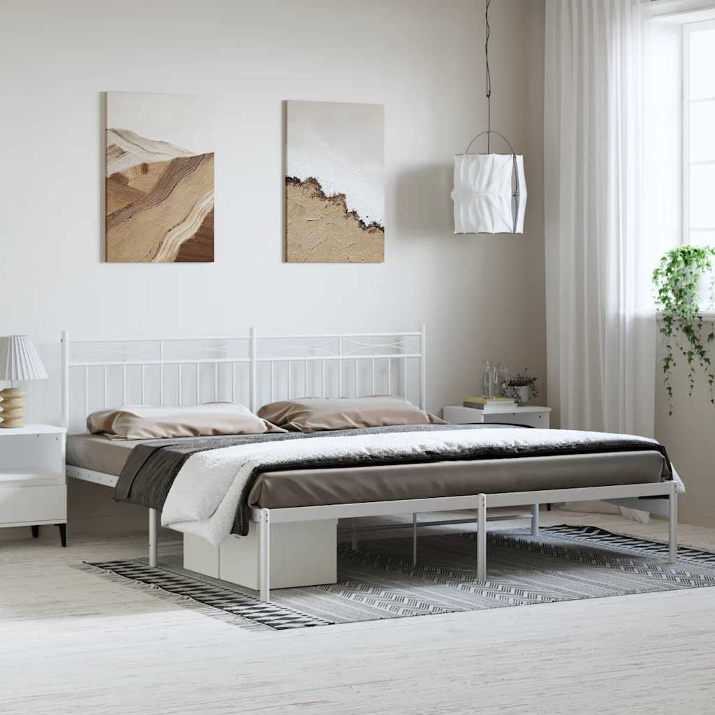 Bedframe met hoofdbord metaal wit 183x213 cm is nu te koop bij PeponiXL, paradijselijk wonen!