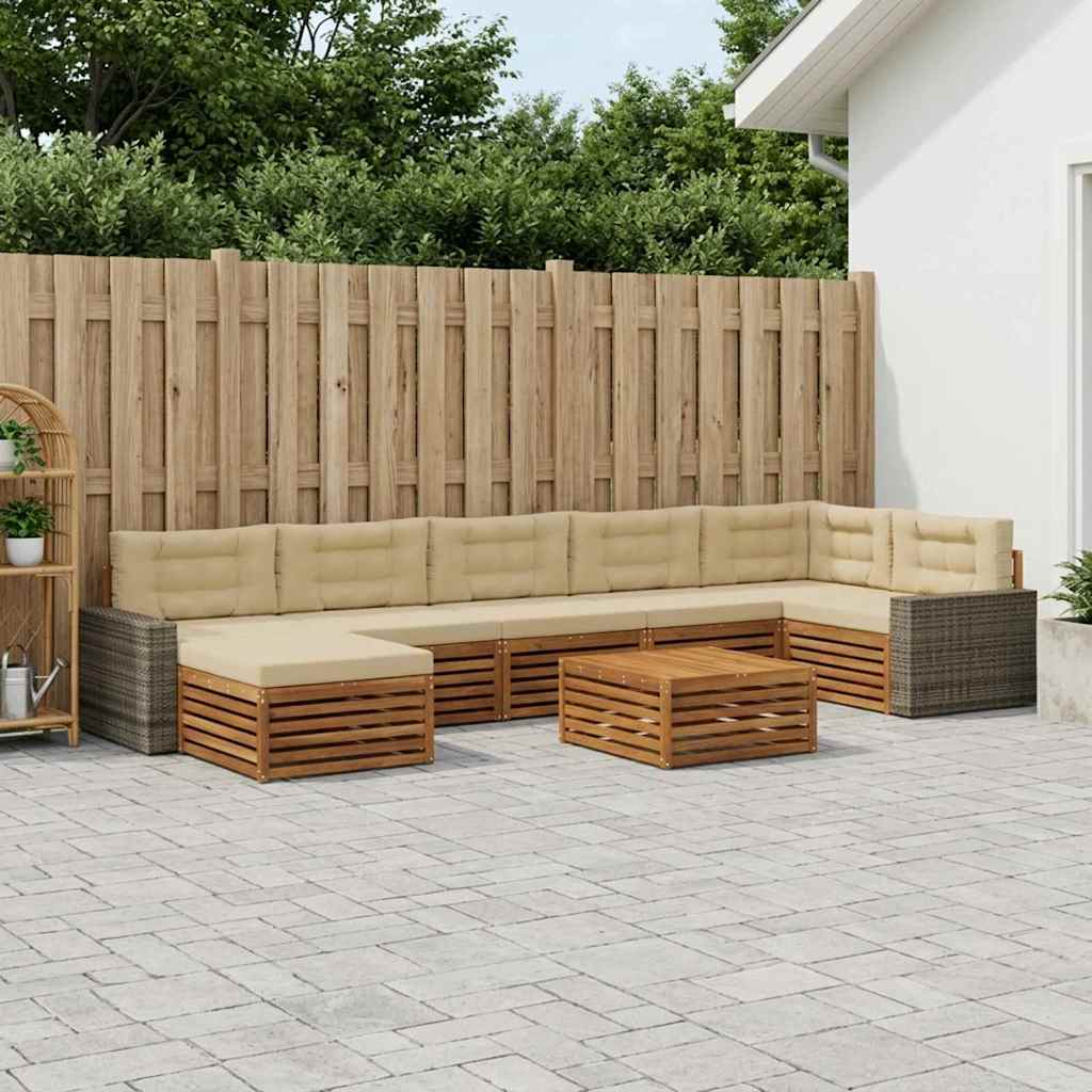 Buiten bankenset met kussen 8 pcs Natuurlijk en Beige is nu te koop bij PeponiXL, paradijselijk wonen!
