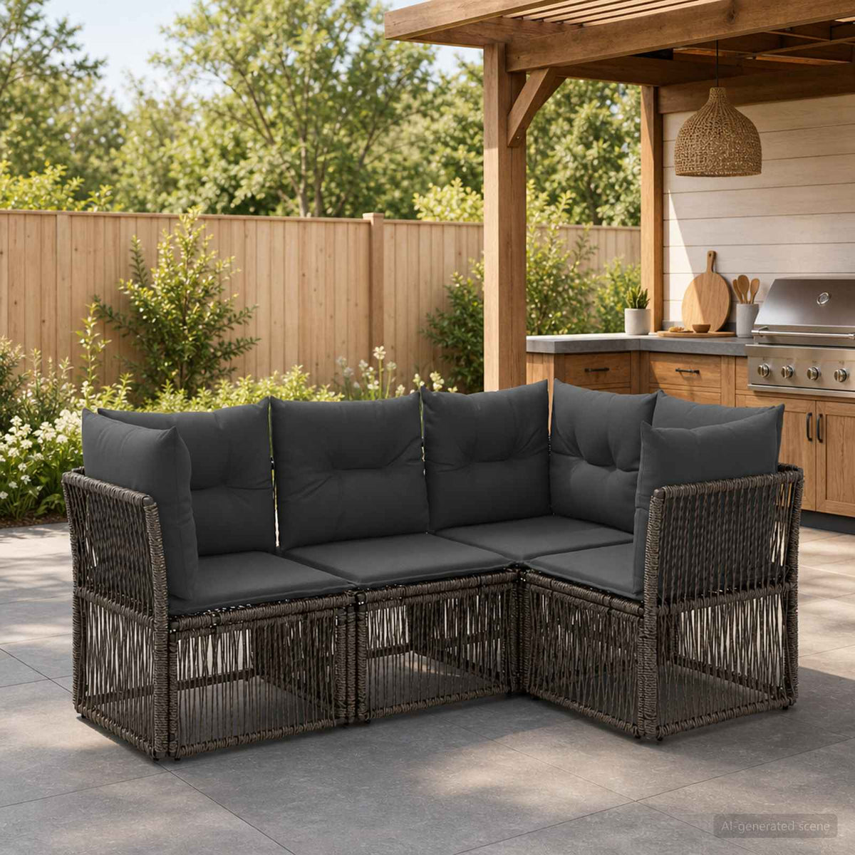 Tuinbankenset 4 pcs Grijs poly rattan is nu te koop bij PeponiXL, paradijselijk wonen!