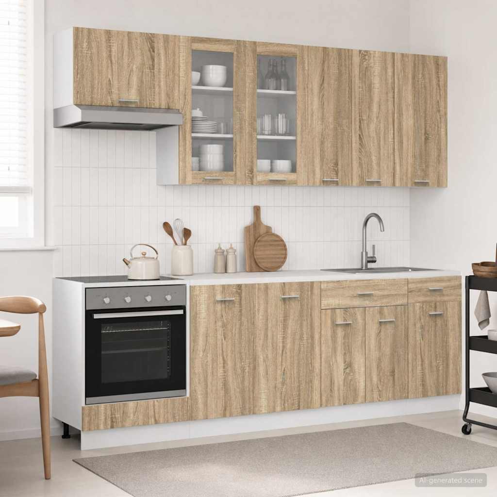 Keukenblok LYON 8 pcs Sonoma Eiken Bewerkt hout is nu te koop bij PeponiXL, paradijselijk wonen!