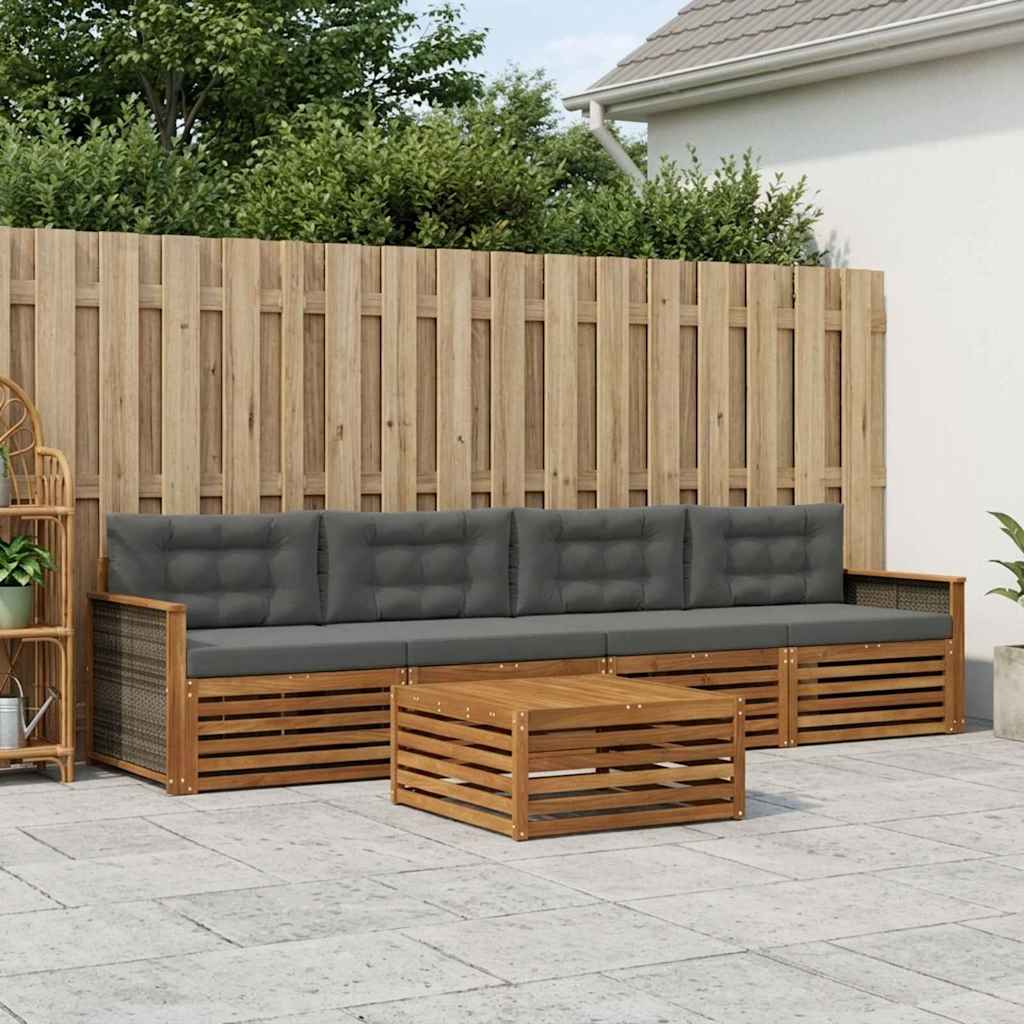 Buiten bankenset met kussen 5 pcs Natuurlijk en Antraciet is nu te koop bij PeponiXL, paradijselijk wonen!