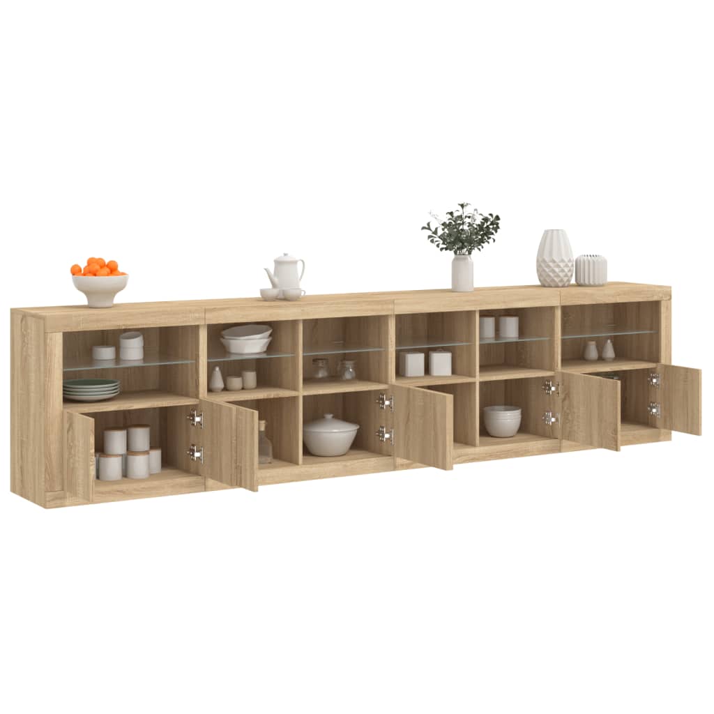 Dressoir met LED-verlichting 283x37x67 cm sonoma eikenkleurig is nu te koop bij PeponiXL, paradijselijk wonen!