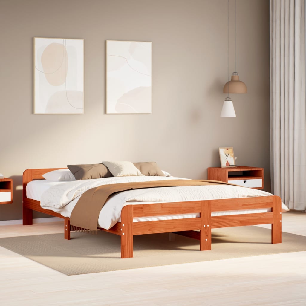 Bedframe zonder matras massief grenenhout wasbruin 140x200 cm is nu te koop bij PeponiXL, paradijselijk wonen!