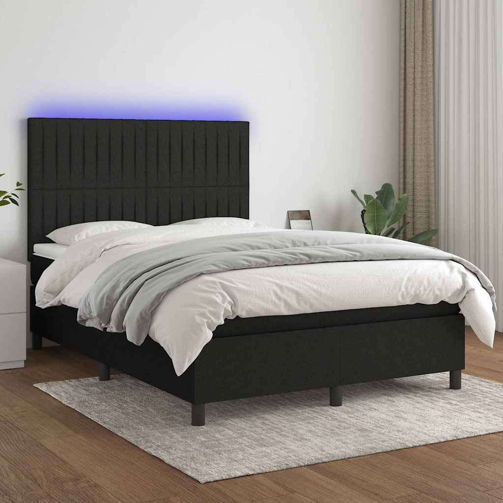 Boxspring met matras en LED stof zwart 140x190 cm is nu te koop bij PeponiXL, paradijselijk wonen!