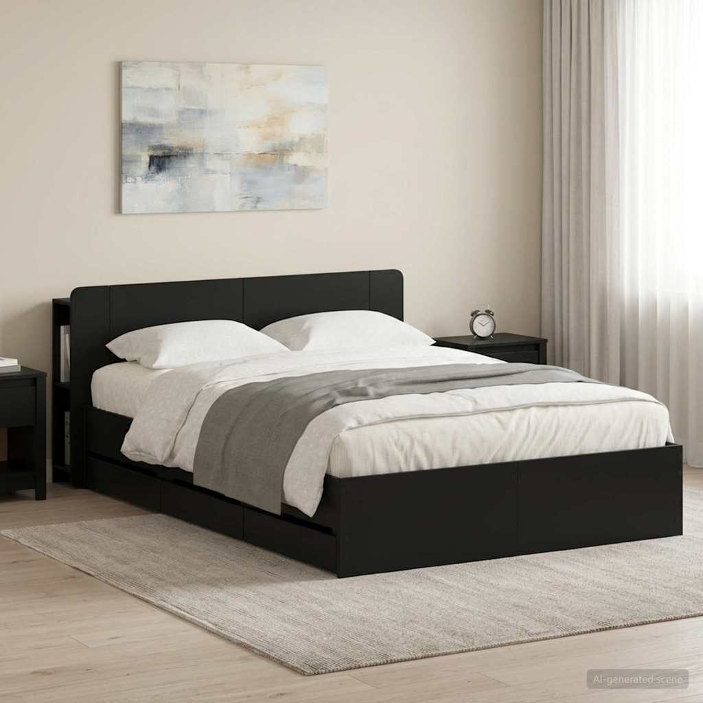 Bedframe met opslag Zwart 160 x 200 cm Bewerkt hout is nu te koop bij PeponiXL, paradijselijk wonen!
