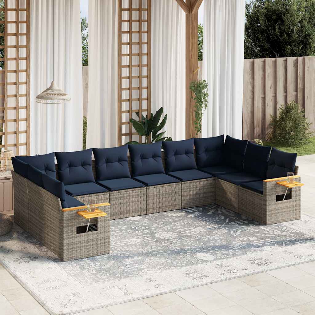 10-delige Loungeset met kussens poly rattan grijs is nu te koop bij PeponiXL, paradijselijk wonen!
