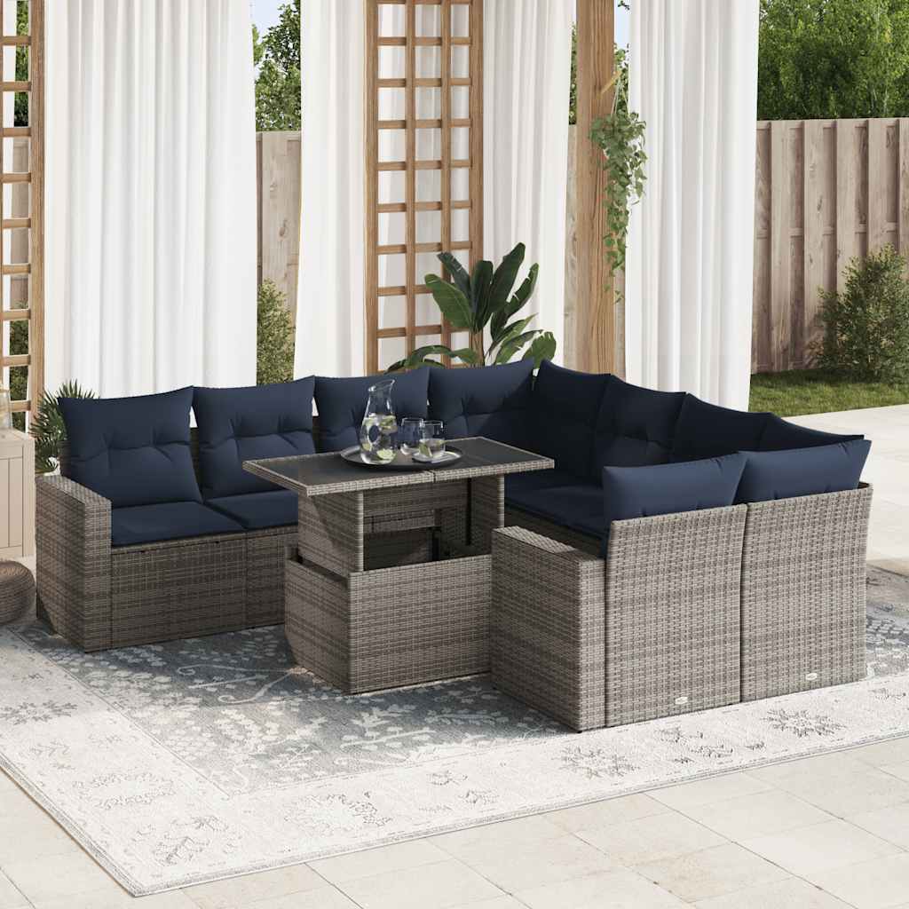 9-delige Loungeset met kussens poly rattan acacia grijs is nu te koop bij PeponiXL, paradijselijk wonen!