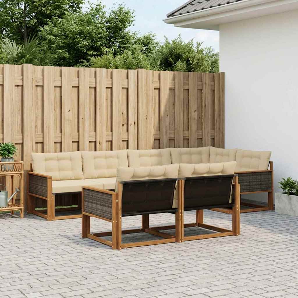 Buiten bankenset met kussen 7 pcs Natuurlijk en Beige is nu te koop bij PeponiXL, paradijselijk wonen!