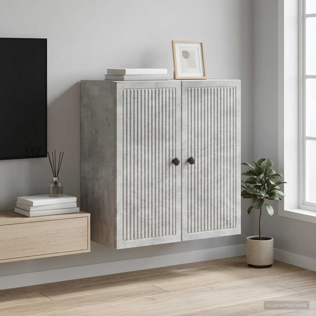 Wandkast Betongrijs 59 x 31 x 60 cm Bewerkt hout is nu te koop bij PeponiXL, paradijselijk wonen!