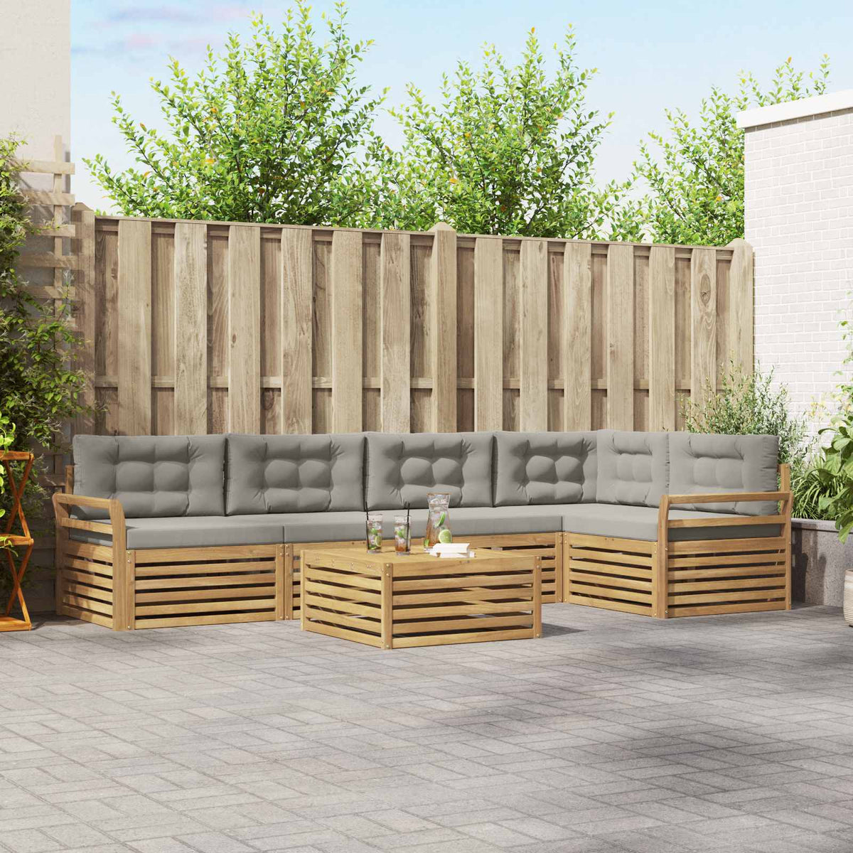 Buiten bankenset 6 pcs Wit en Lichtgrijs 79 x 79 x 37 cm is nu te koop bij PeponiXL, paradijselijk wonen!