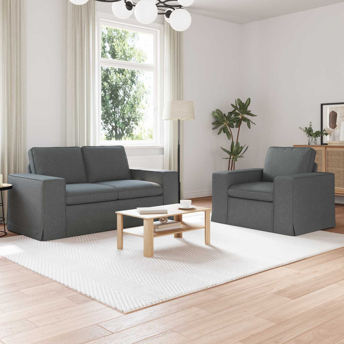 Bankstel 2 pcs Donkergrijs 162 x 80 x 82 cm Stof is nu te koop bij PeponiXL, paradijselijk wonen!