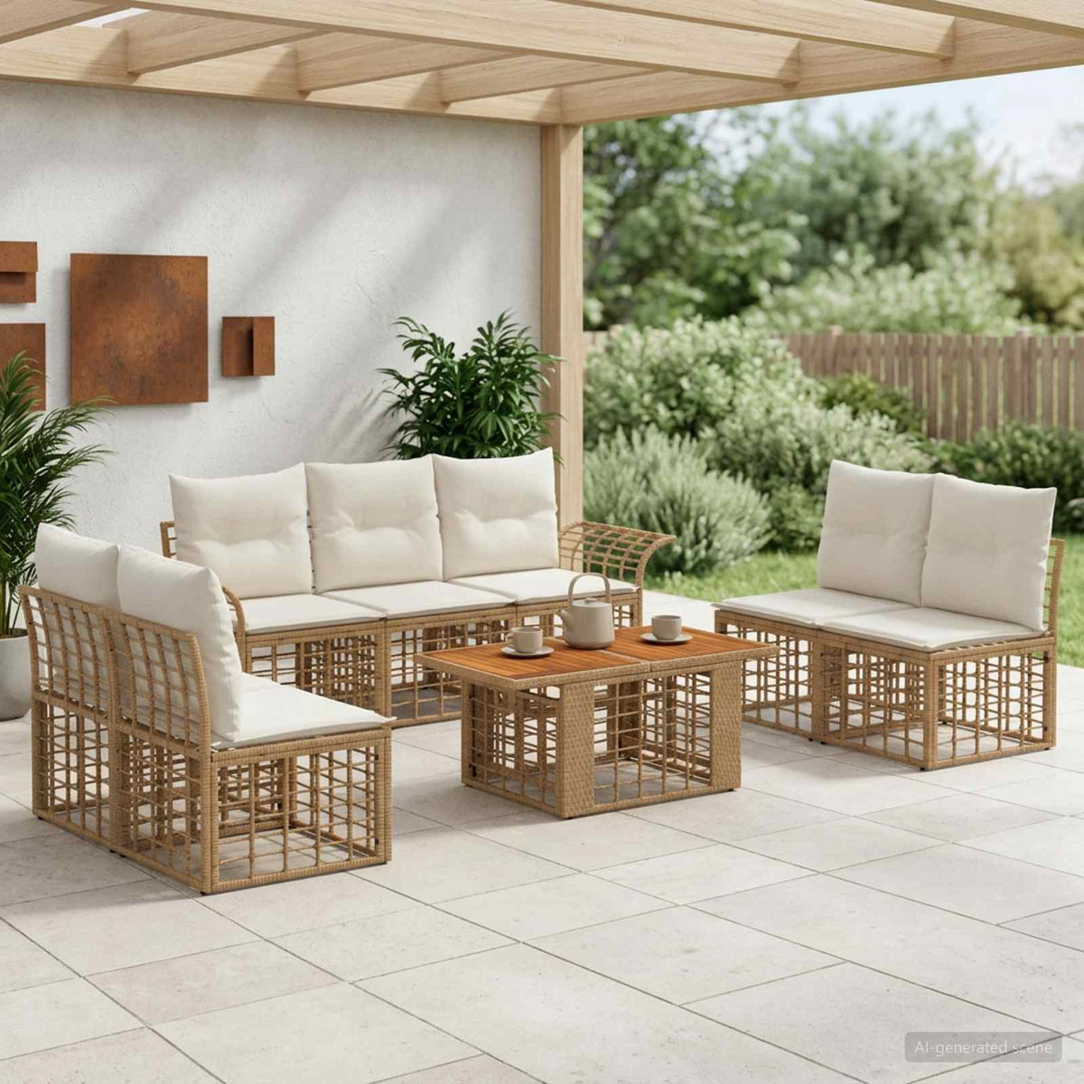 Tuinbankenset 8 st Natuurlijk en Crème Wit poly rattan is nu te koop bij PeponiXL, paradijselijk wonen!