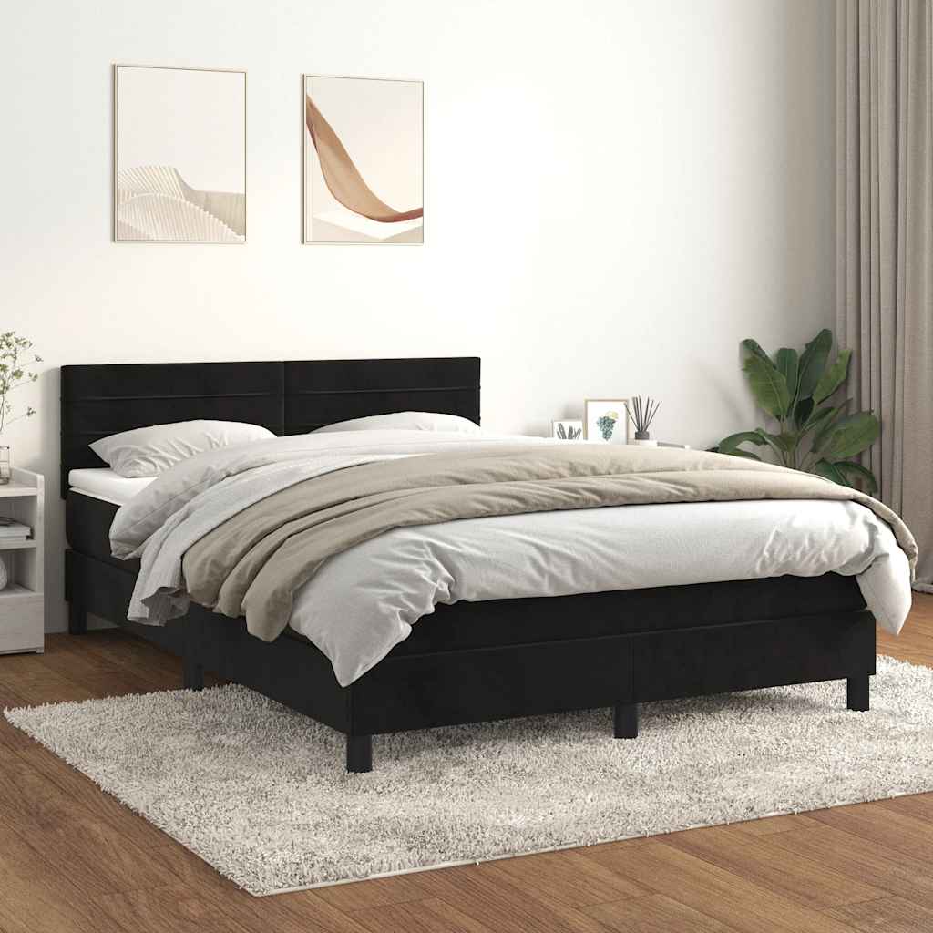 Boxspring met matras fluweel zwart 140x200 cm is nu te koop bij PeponiXL, paradijselijk wonen!