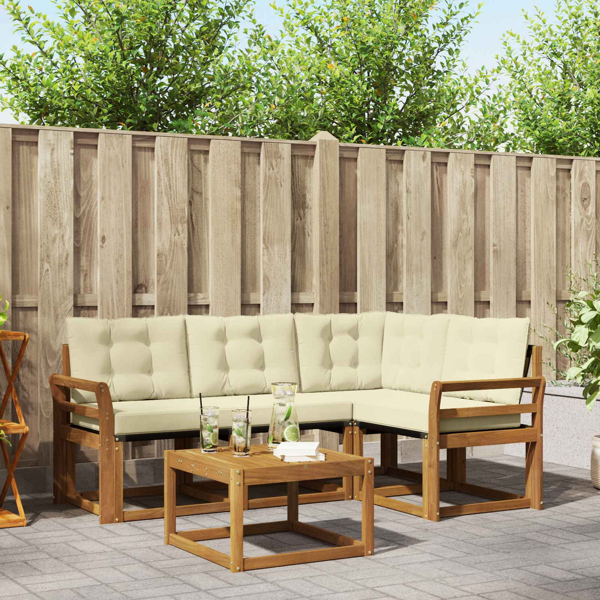 Buiten bankenset met kussen 5 pcs Natuurlijk en Crème is nu te koop bij PeponiXL, paradijselijk wonen!