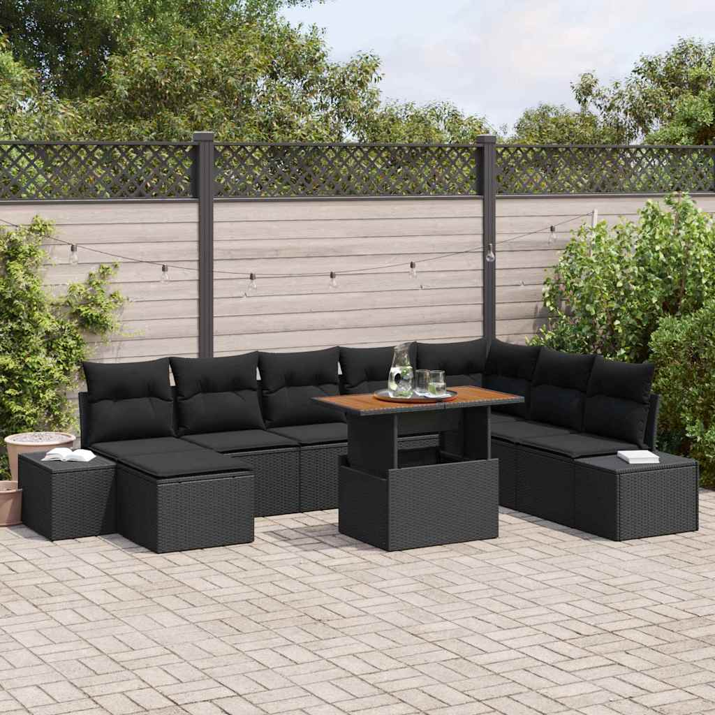 Tuin Sofa Set met opslag 9 pcs Zwart Poly riet is nu te koop bij PeponiXL, paradijselijk wonen!