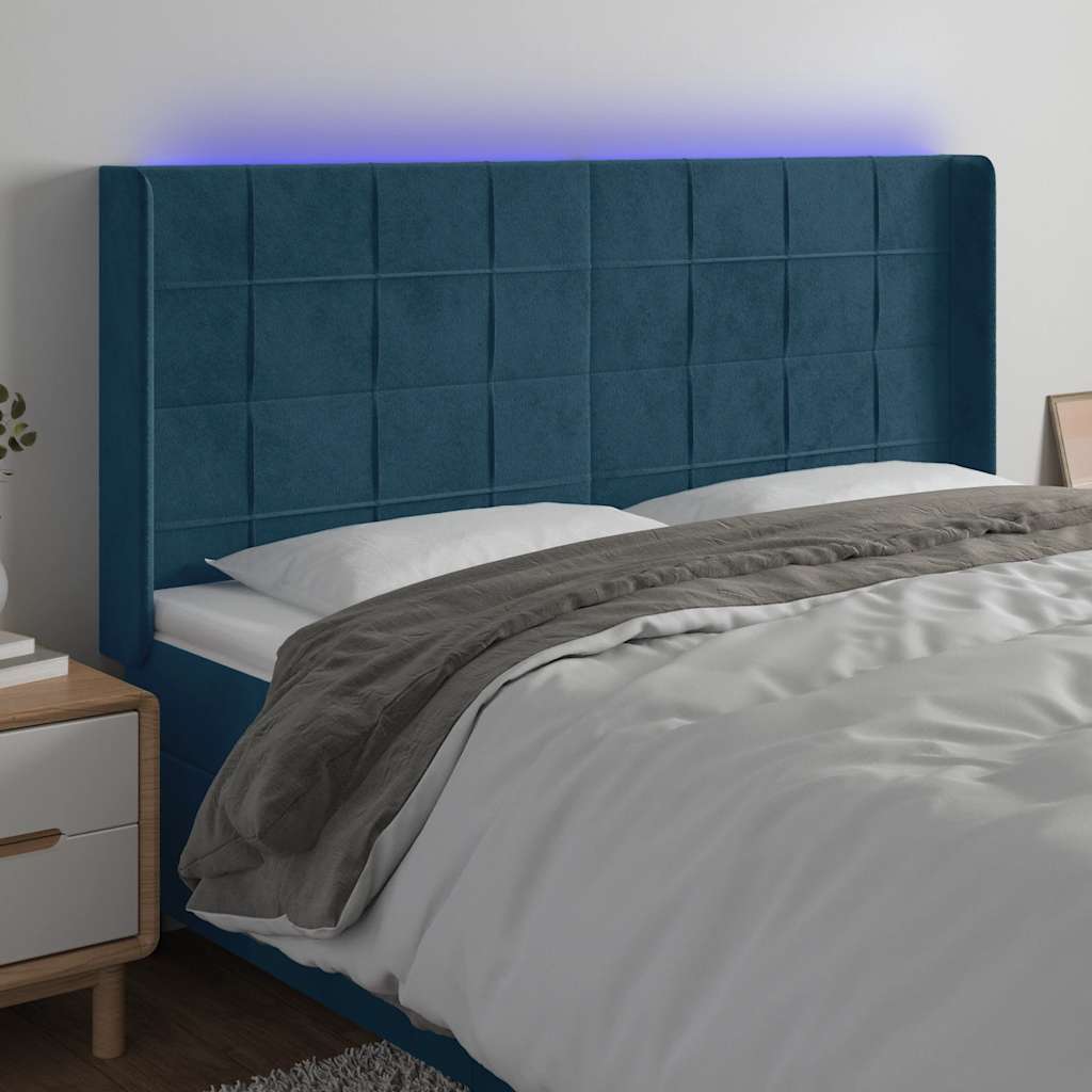 Hoofdbord LED 203x16x118/128 cm fluweel donkerblauw is nu te koop bij PeponiXL, paradijselijk wonen!