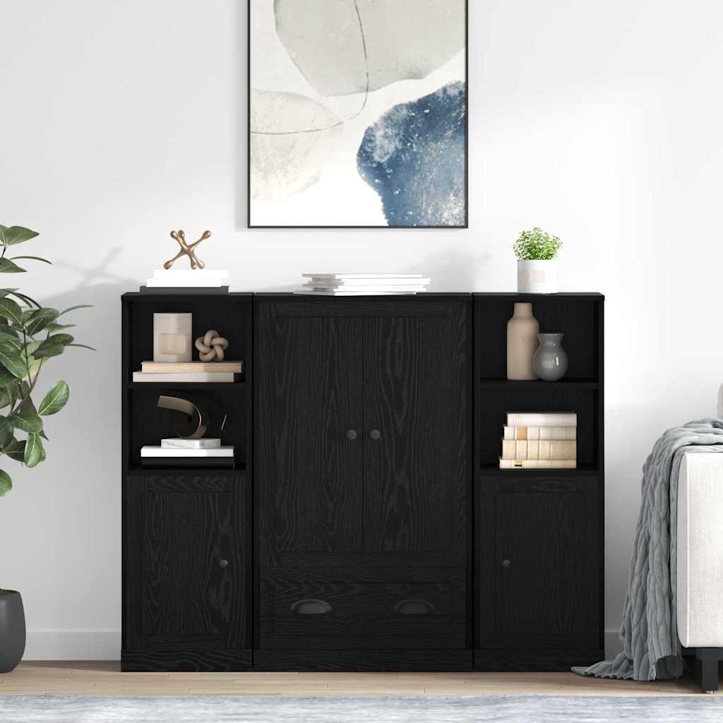 Hoge kast met lade 3 pcs Zwart Eiken Bewerkt hout is nu te koop bij PeponiXL, paradijselijk wonen!