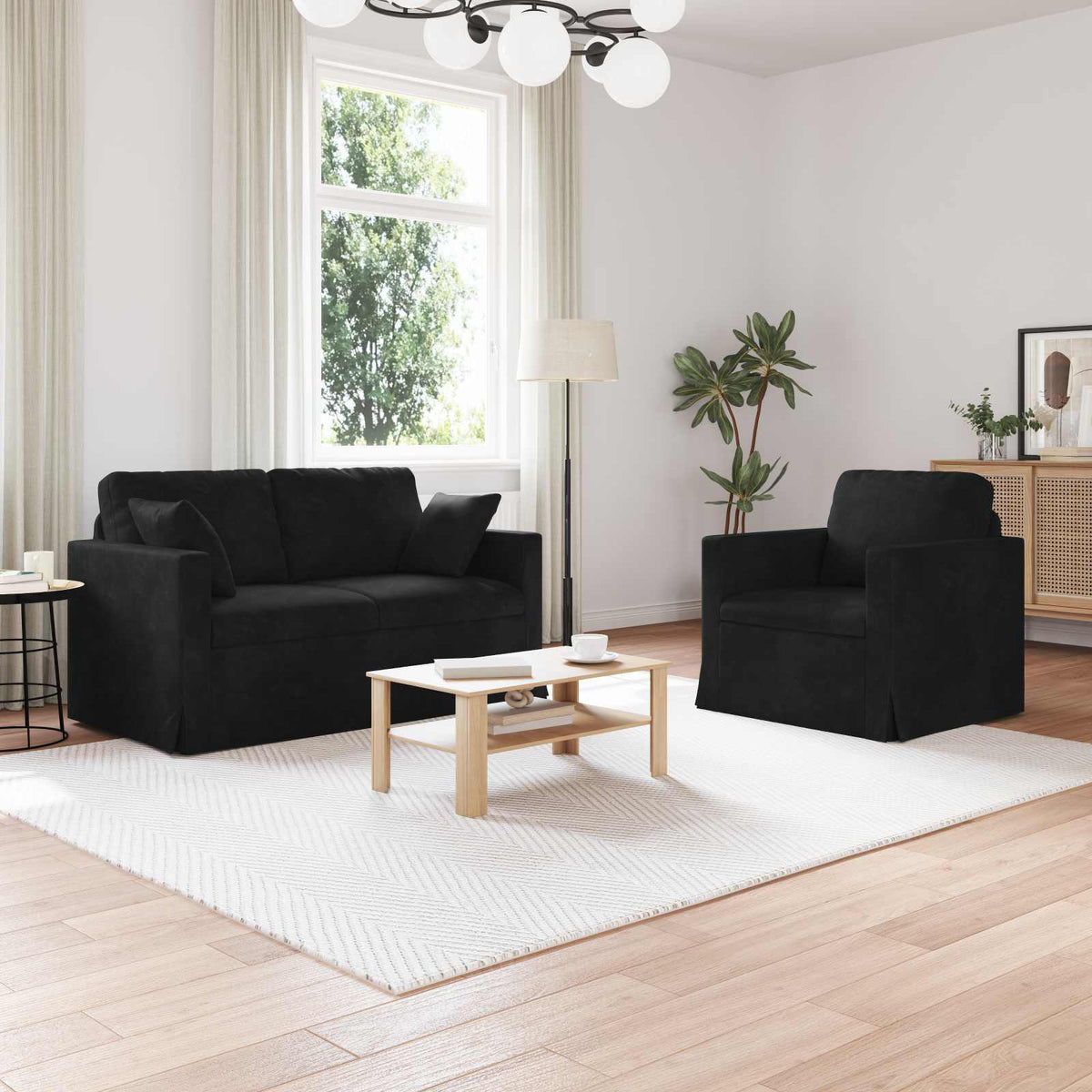 Bankstel 2 pcs Zwart 138 x 78 x 80 cm Fluweel is nu te koop bij PeponiXL, paradijselijk wonen!