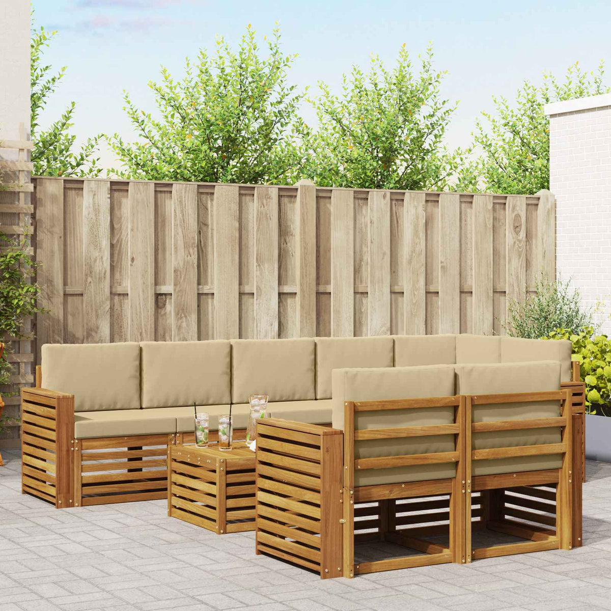 Sofa-Sets 9 pcs Natuurlijk en Beige Massief Acaciahout is nu te koop bij PeponiXL, paradijselijk wonen!