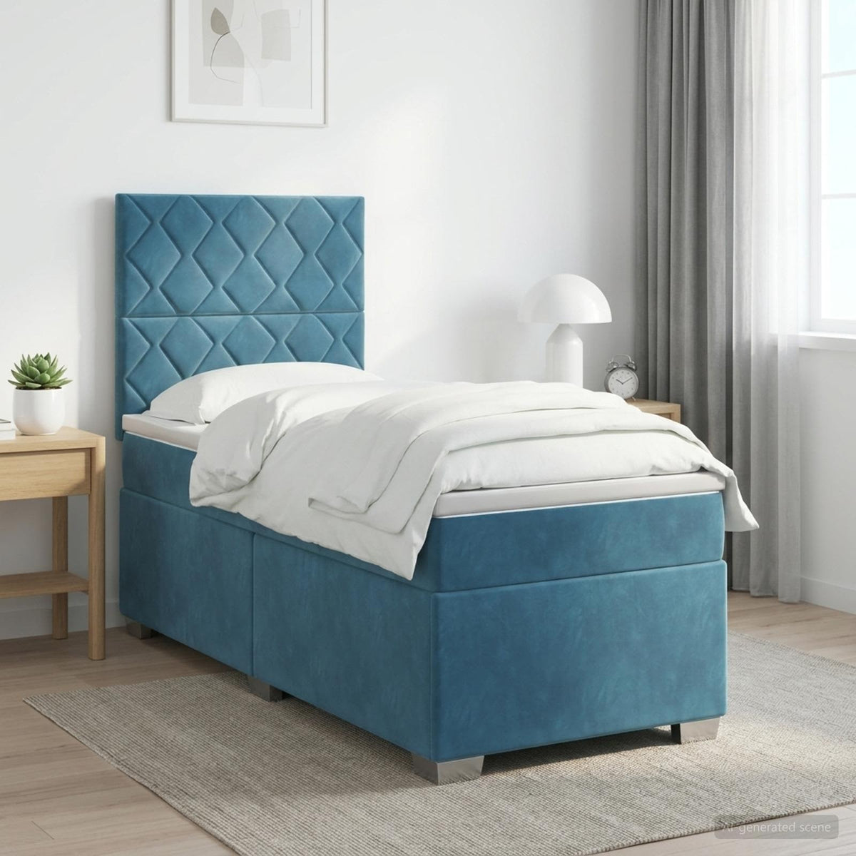 Boxspringbed met matras Blauw 90 x 200 cm Fluweel is nu te koop bij PeponiXL, paradijselijk wonen!