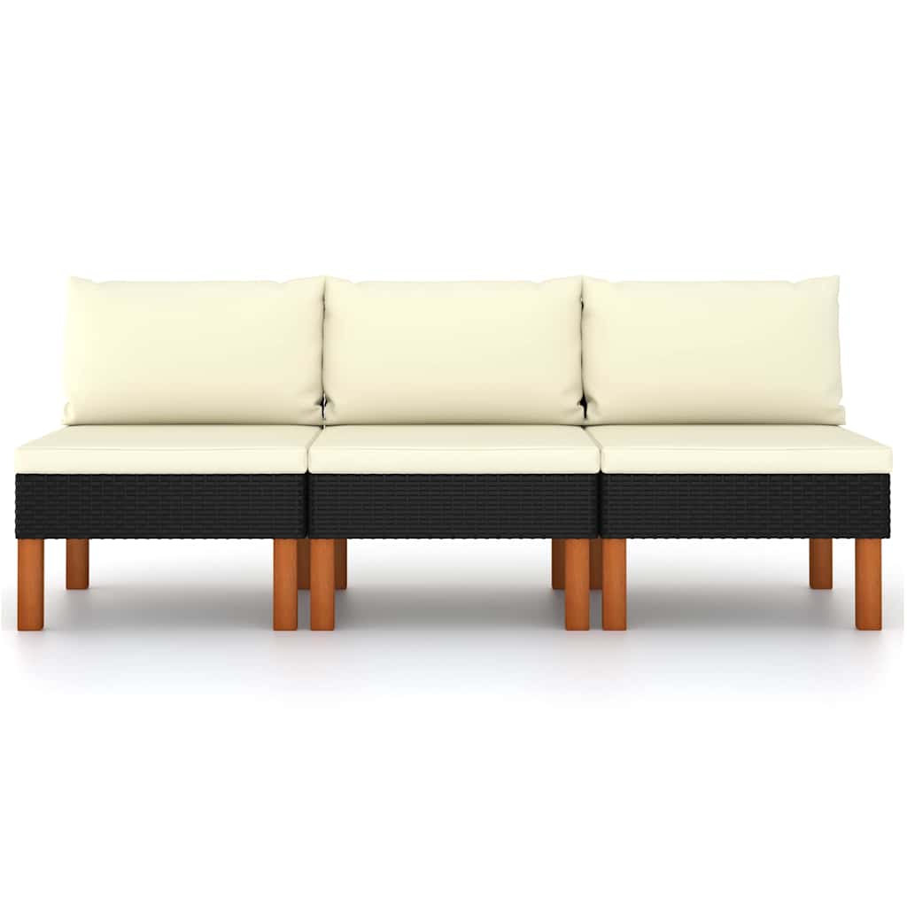 Middenbanken 3 st poly rattan en massief eucalyptushout is nu te koop bij PeponiXL, paradijselijk wonen!