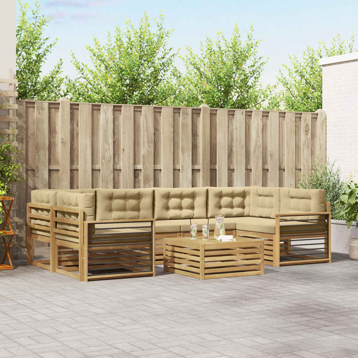 Buiten bankenset met kussen 7 pcs Wit en Beige Polyester is nu te koop bij PeponiXL, paradijselijk wonen!