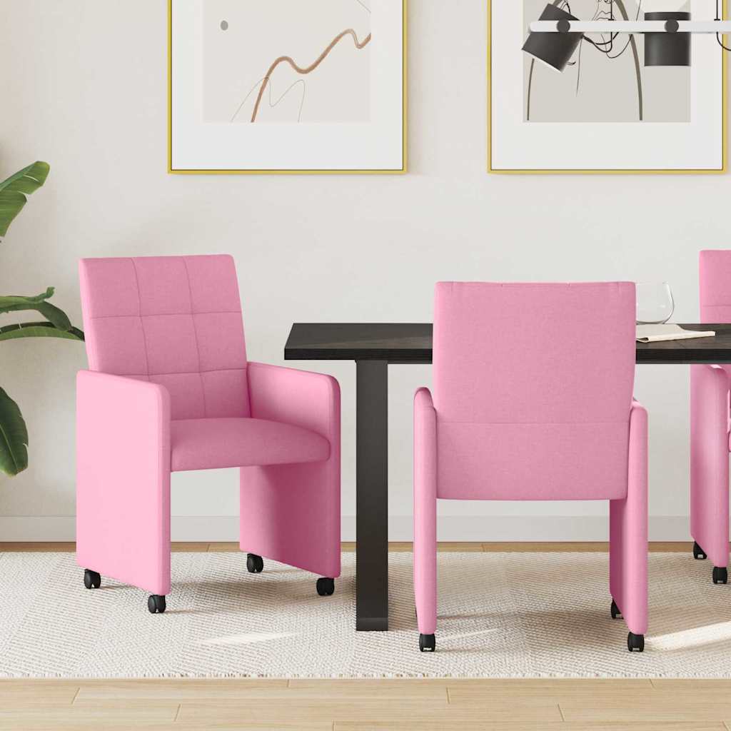 Eetkamerstoelen met Wieltjes 2 pcs Roze 58 x 65 x 94 cm Stof is nu te koop bij PeponiXL, paradijselijk wonen!