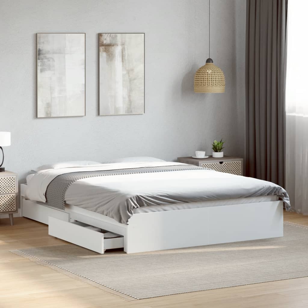 Bedframe met lades bewerkt hout wit 135x190 cm is nu te koop bij PeponiXL, paradijselijk wonen!