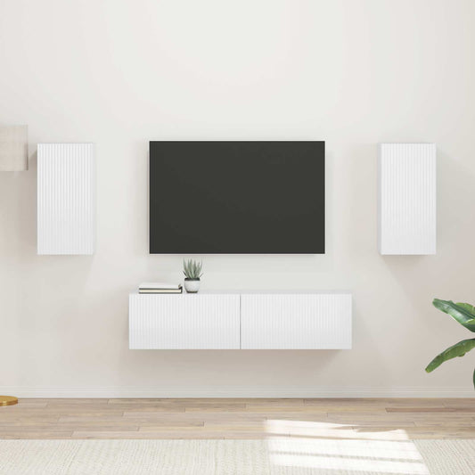 Tv-meubelset 4 pcs Hoogglans wit Bewerkt hout is nu te koop bij PeponiXL, paradijselijk wonen!