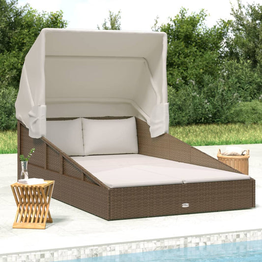 Ligbed met inklapbaar dak 200x114x128 cm poly rattan bruin is nu te koop bij PeponiXL, paradijselijk wonen!