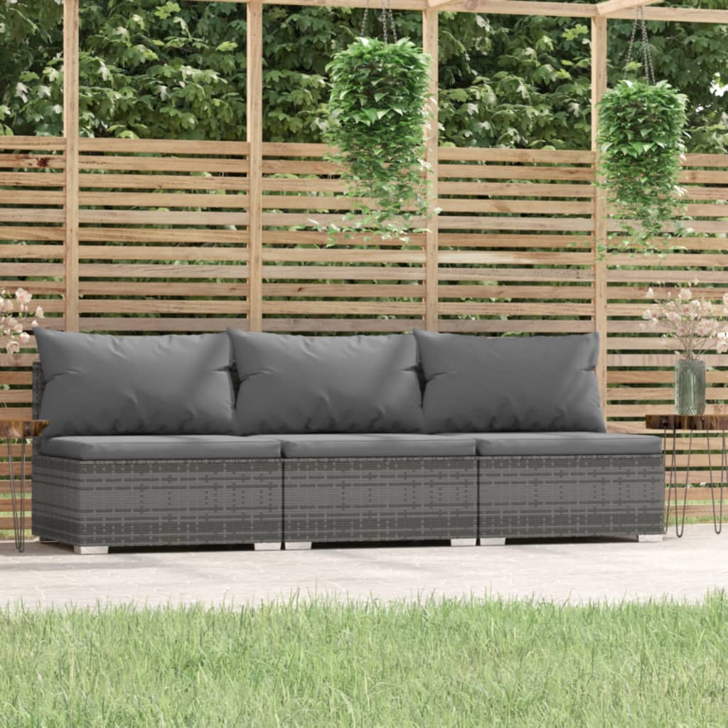 Driezitsbank met kussens poly rattan grijs is nu te koop bij PeponiXL, paradijselijk wonen!