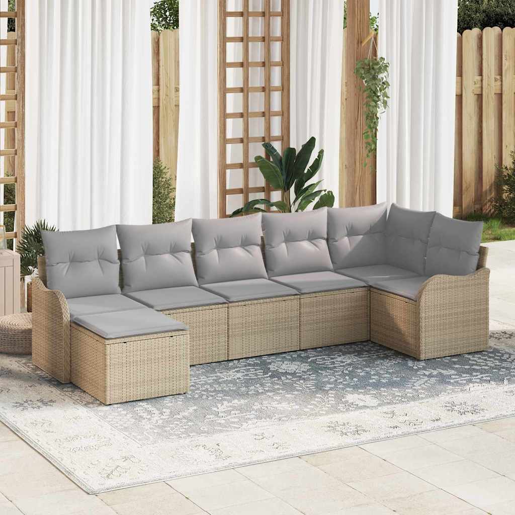 Tuin Sofa Set met kussen 7 pcs beige en lichtgrijs Poly riet is nu te koop bij PeponiXL, paradijselijk wonen!
