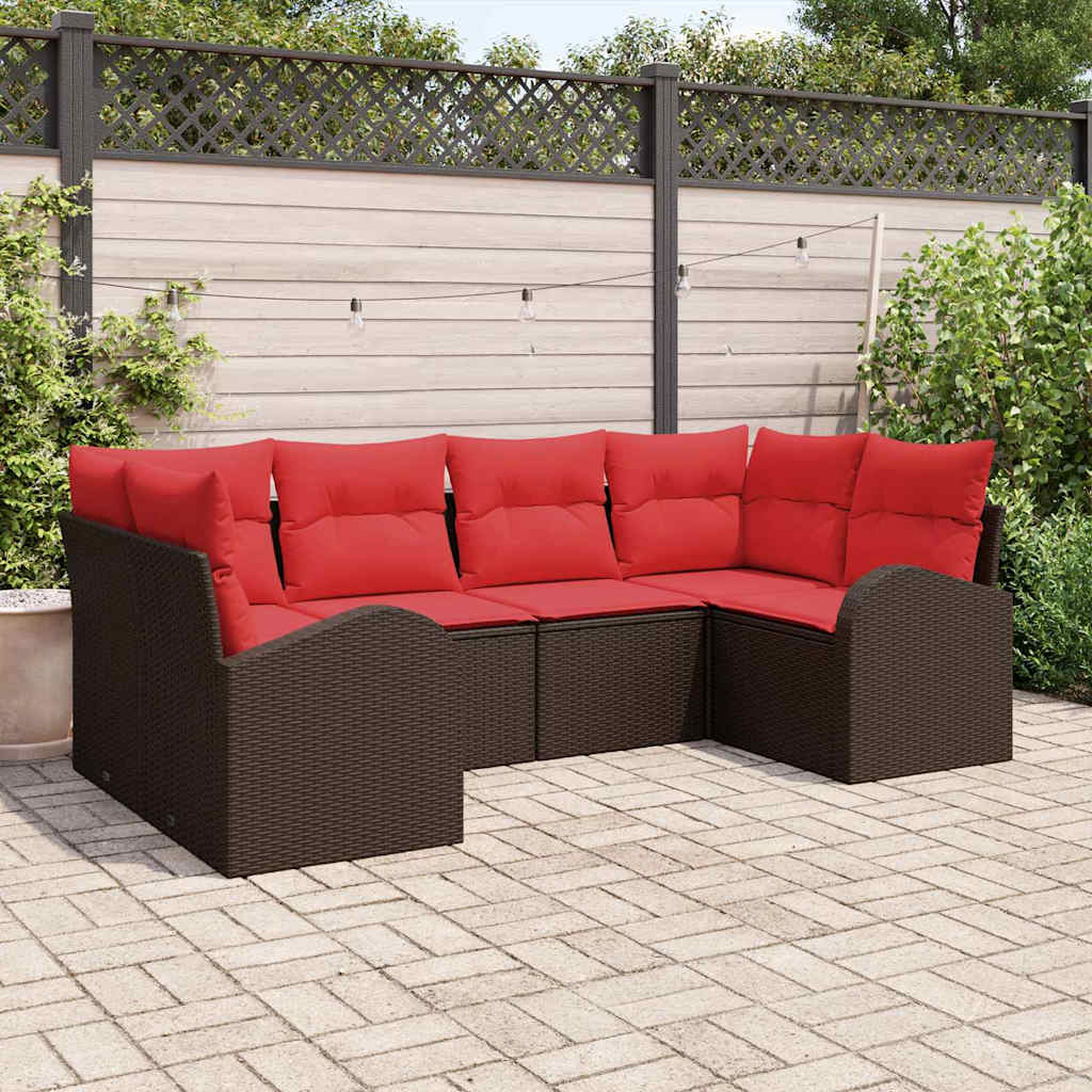 Tuin Sofa Set met kussen 6 pcs Bruin Poly Rattan is nu te koop bij PeponiXL, paradijselijk wonen!