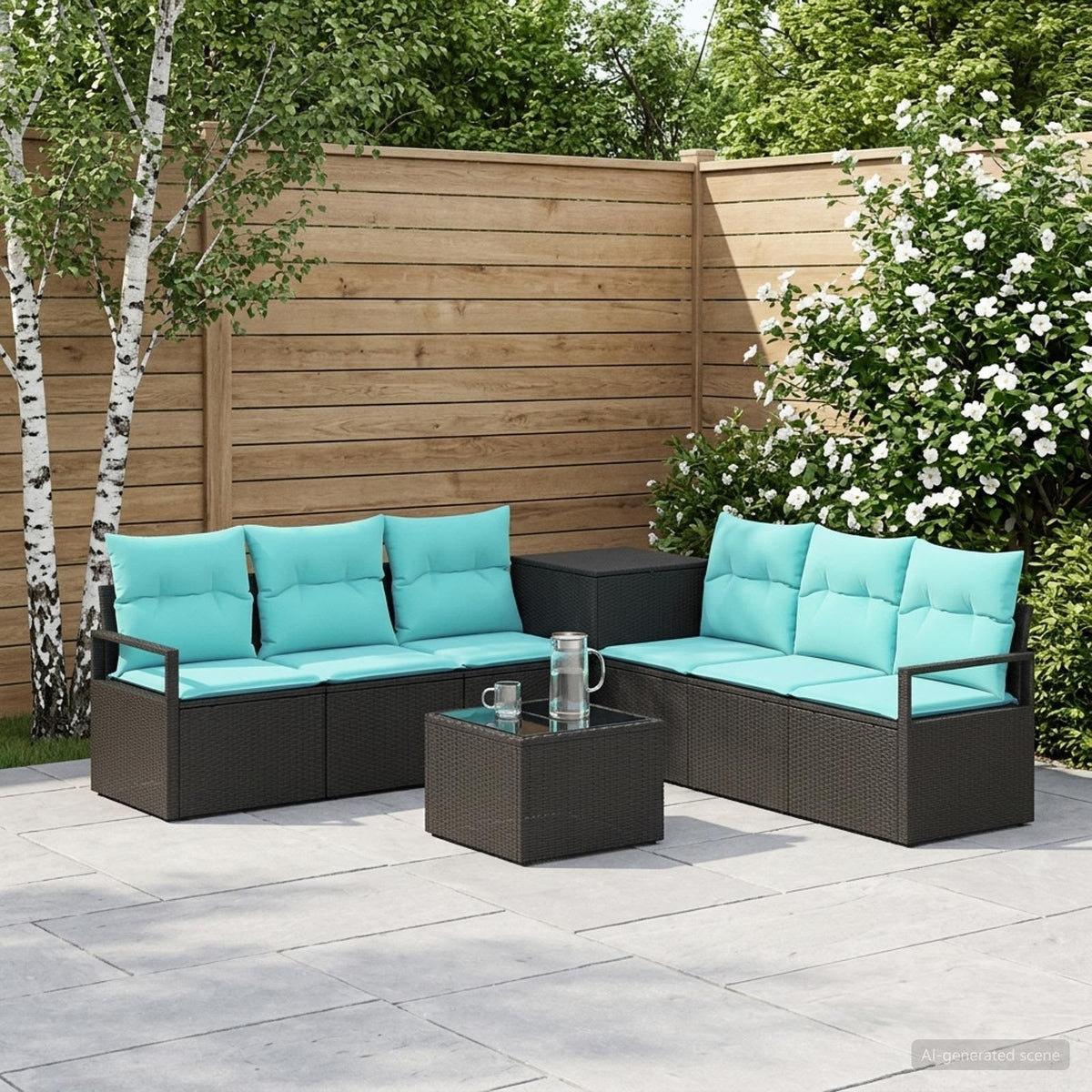 Bankstel 8 st Zwart en Blauw Poly Rattan en Staal is nu te koop bij PeponiXL, paradijselijk wonen!