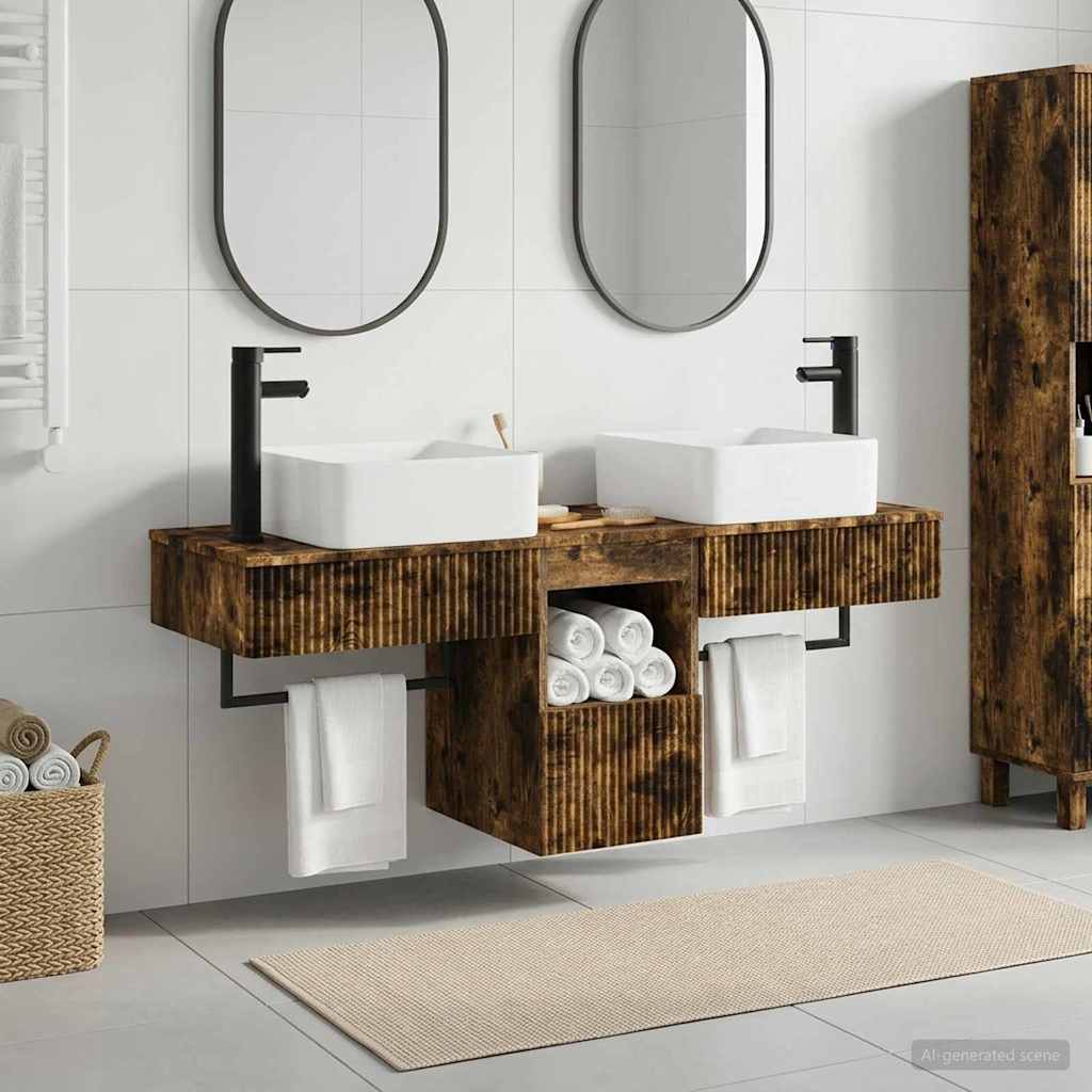 Badkamermeubelset 3 st Gerookt eiken Bewerkt hout is nu te koop bij PeponiXL, paradijselijk wonen!