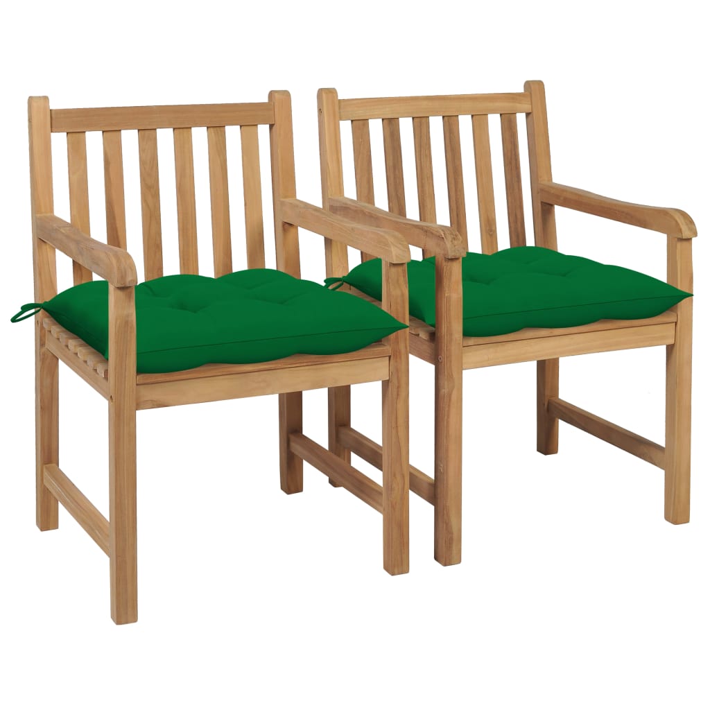 Tuinstoelen 2 st met groene kussens massief teakhout is nu te koop bij PeponiXL, paradijselijk wonen!