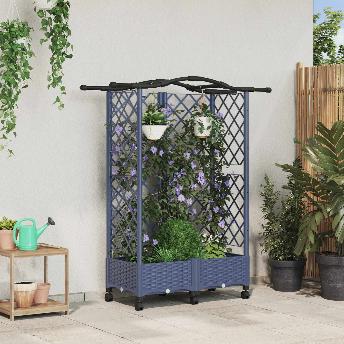 Verhoogd Bed met Trellis en Dak Grijs 124 x 40 x 129 cm PP is nu te koop bij PeponiXL, paradijselijk wonen!