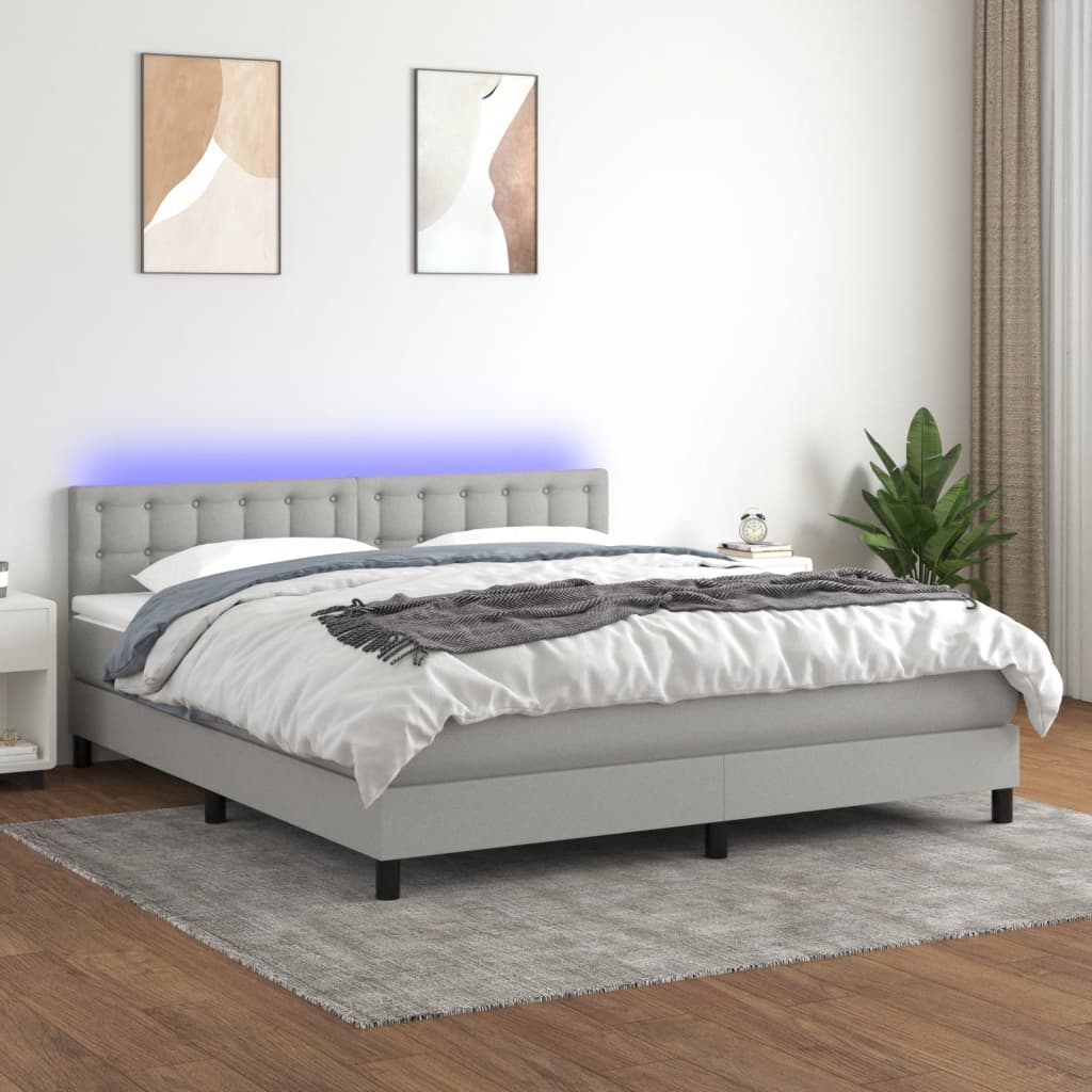 Boxspring met matras en LED stof lichtgrijs 180x200 cm is nu te koop bij PeponiXL, paradijselijk wonen!