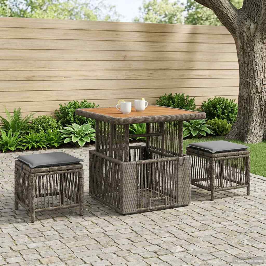 Tuin eettafelset 3 pcs Grijs en Donkergrijs poly rattan is nu te koop bij PeponiXL, paradijselijk wonen!