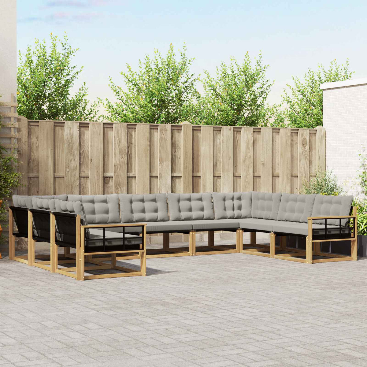 Buiten bankenset met kussen 9 pcs Wit en Lichtgrijs is nu te koop bij PeponiXL, paradijselijk wonen!