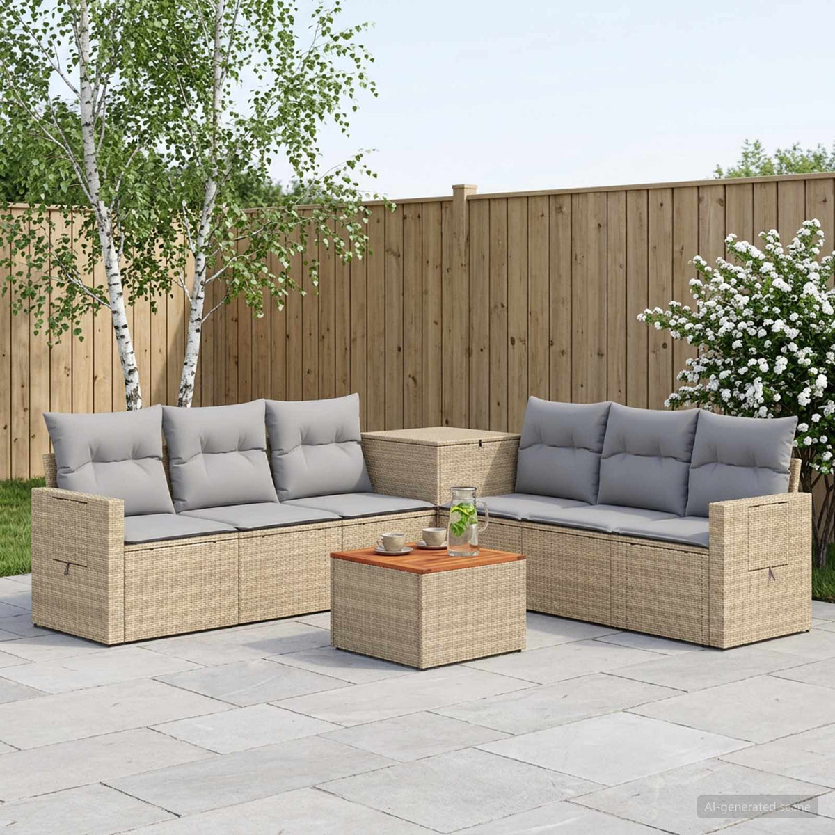Bankstel 8 st Beige en Licht Grijs Poly Rattan en Staal is nu te koop bij PeponiXL, paradijselijk wonen!