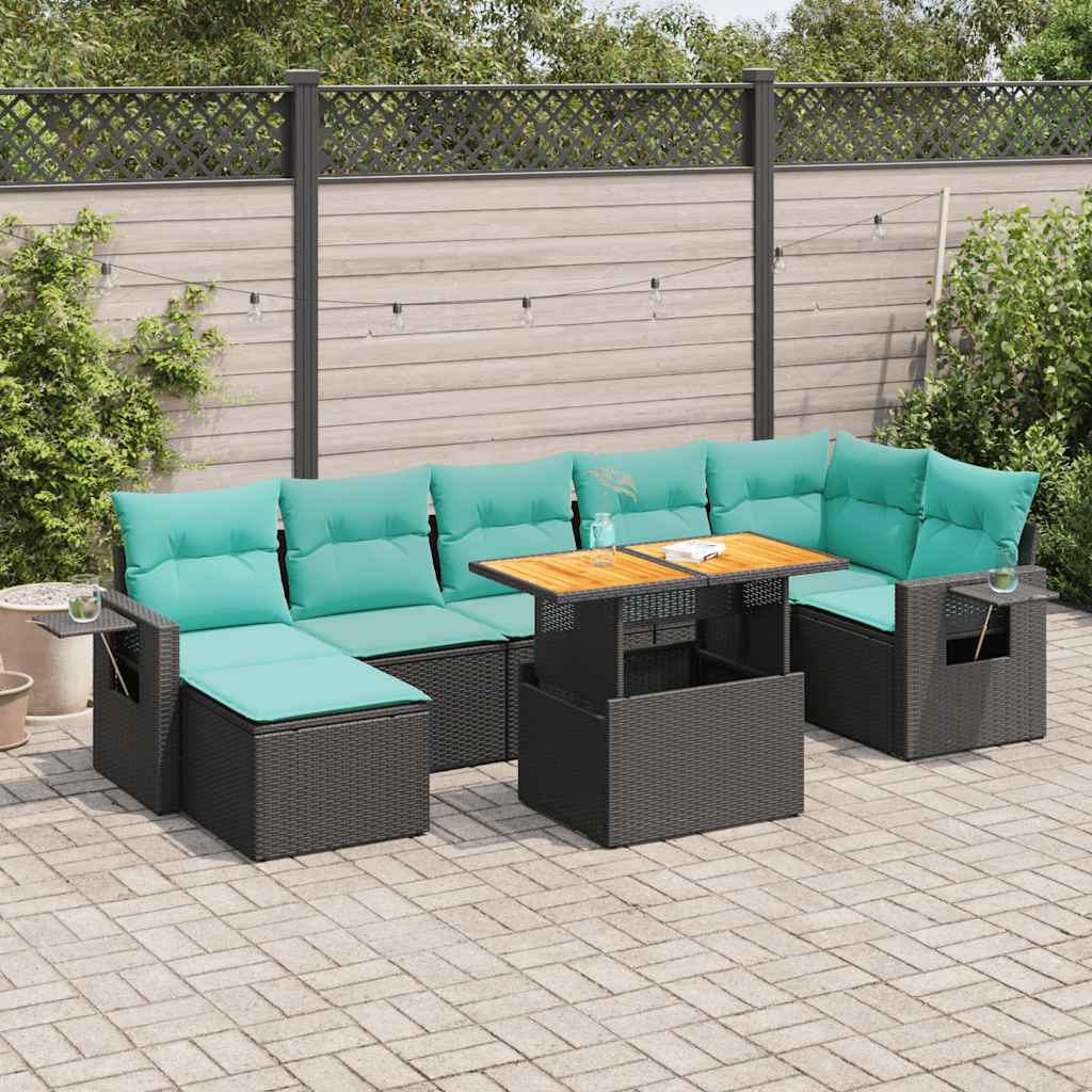 8-delige Loungeset met kussens poly rattan zwart is nu te koop bij PeponiXL, paradijselijk wonen!