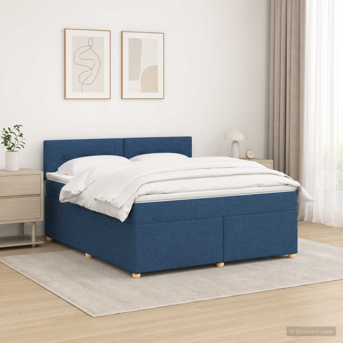 Boxspringbed met matras met hoofdeinde Blauw 160 x 200 cm Stof is nu te koop bij PeponiXL, paradijselijk wonen!