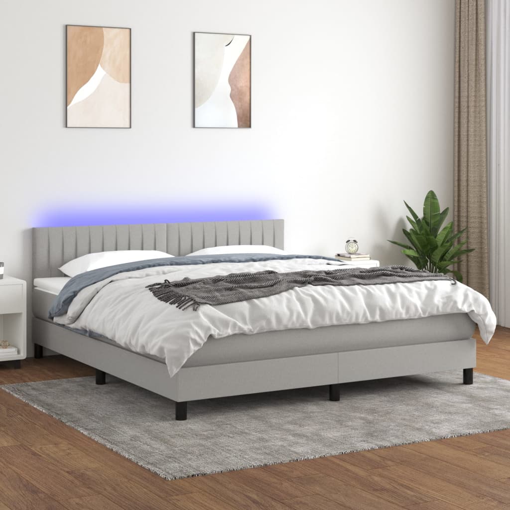 Boxspring met matras en LED stof lichtgrijs 180x200 cm is nu te koop bij PeponiXL, paradijselijk wonen!